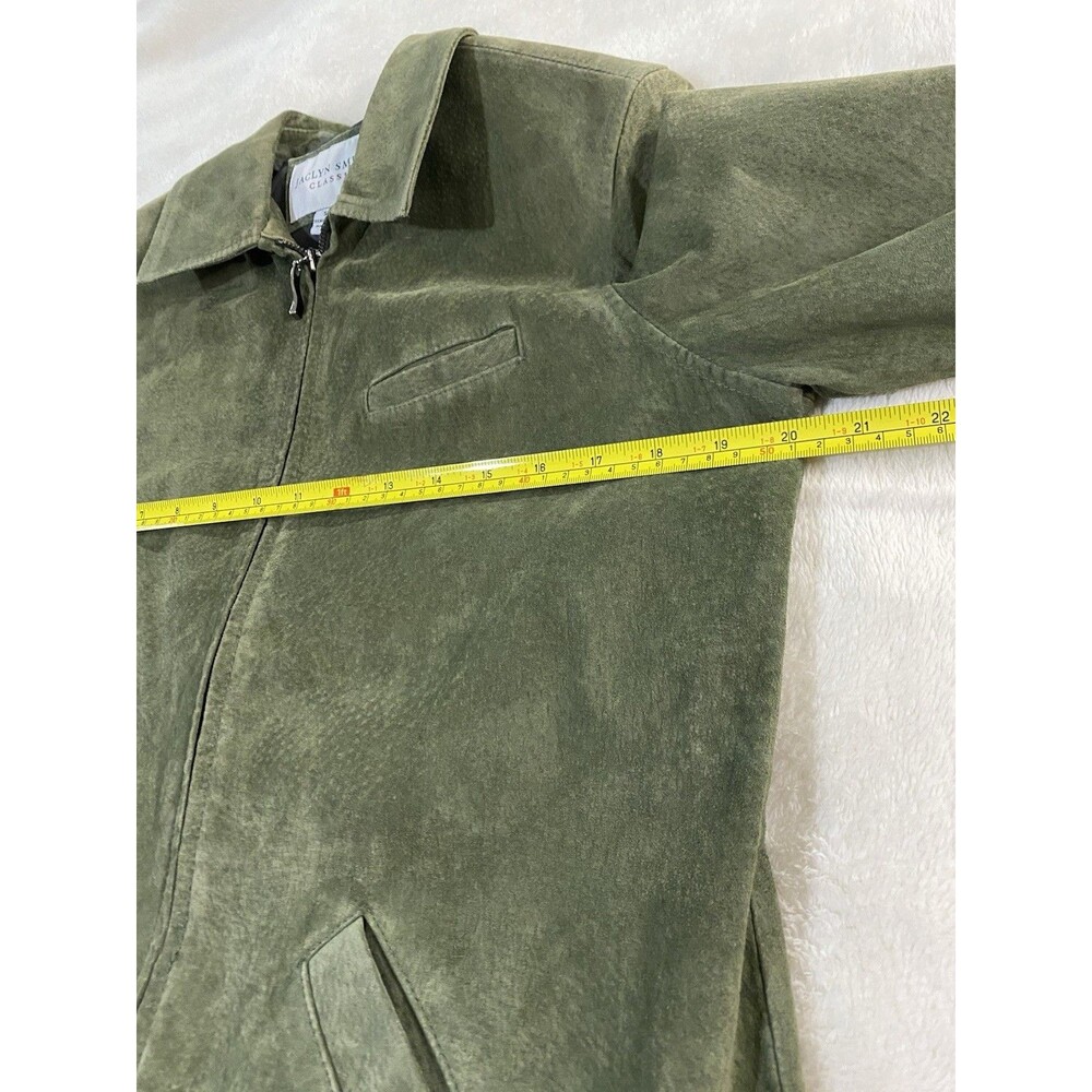 VTG Y2K 90 Jaclyn Smith Green Suede Jacket S Genuine Leather Zip Harrington Coat - Picture 4 of 9